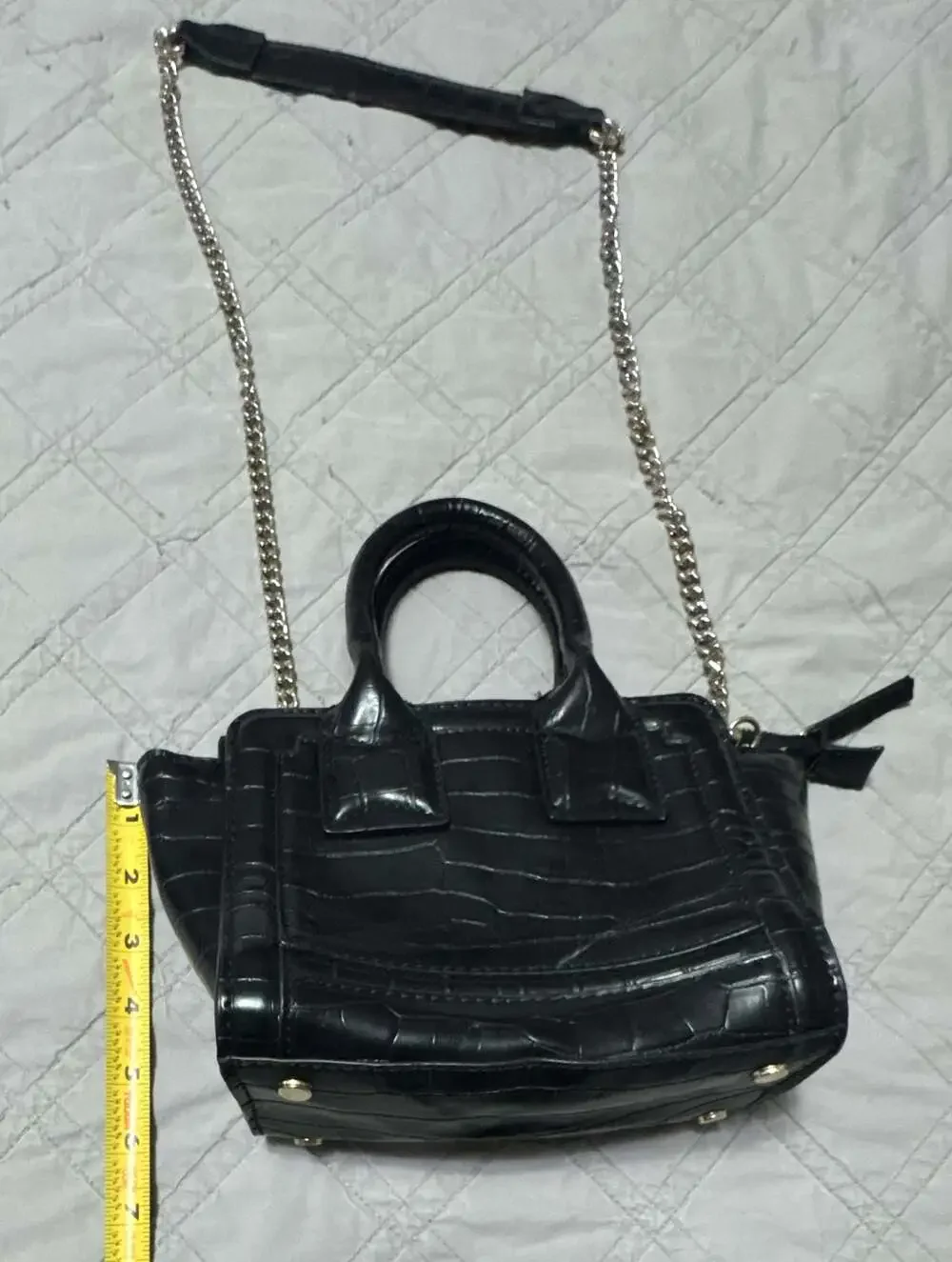 Zara Black Faux Crocodile Skin Mini Crossbody Bag with Chain Strap